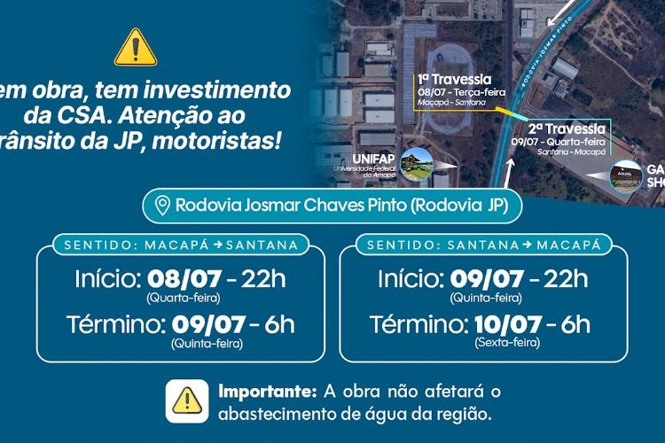 CSA avança com obras na Rodovia JP; confira as alterações de trânsito na área