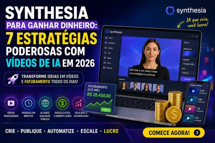 Synthesia para ganhar dinheiro: 7 estratégias poderosas com vídeos de IA em 2026