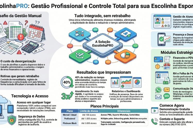 EscolinhaPRO reúne em um só sistema tudo o que uma escolinha precisa para funcionar bem