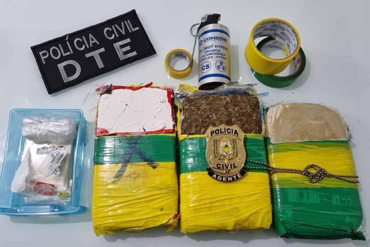 HOMEM É PRESO EM FLAGRANTE COM TRÊS QUILOS DE DROGAS E UMA GRANADA