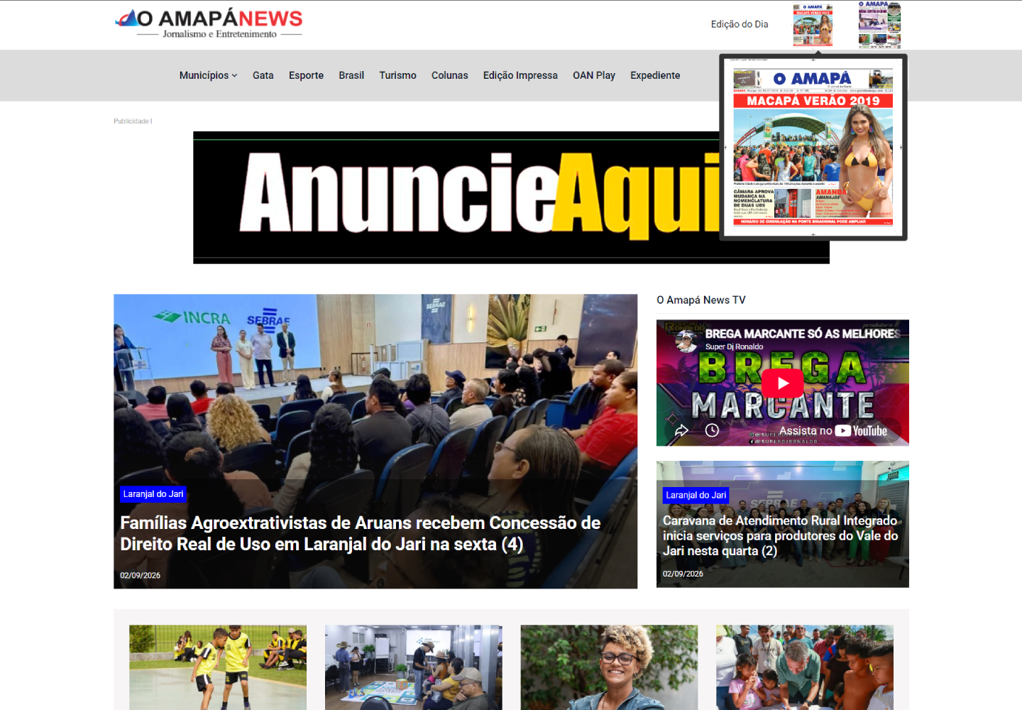 Tela inicial do portal O Amapá News