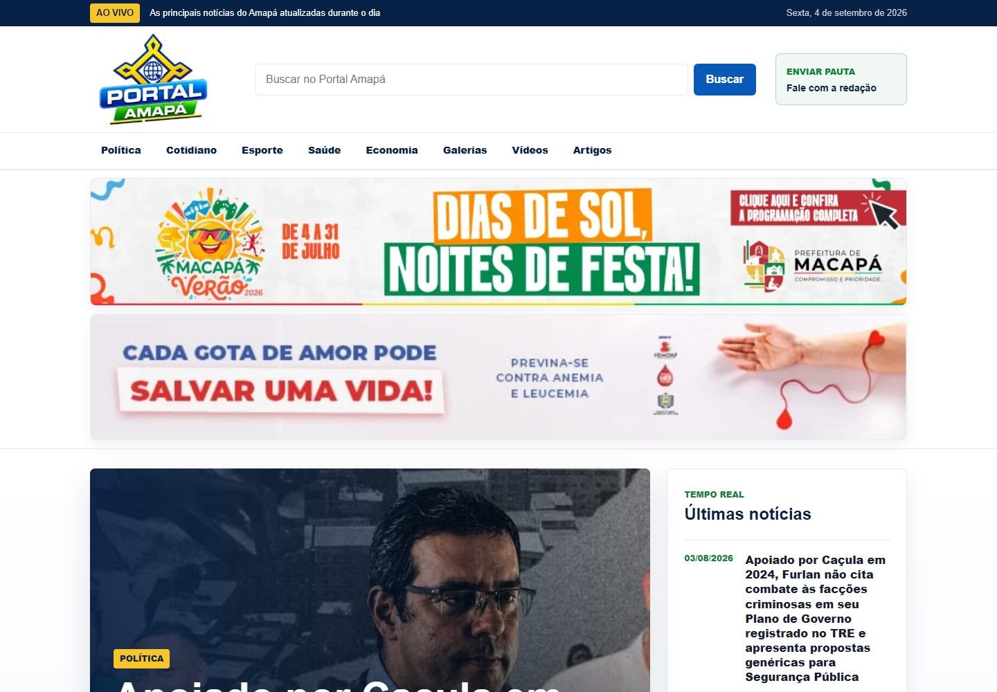 Tela inicial do Portal Amapá