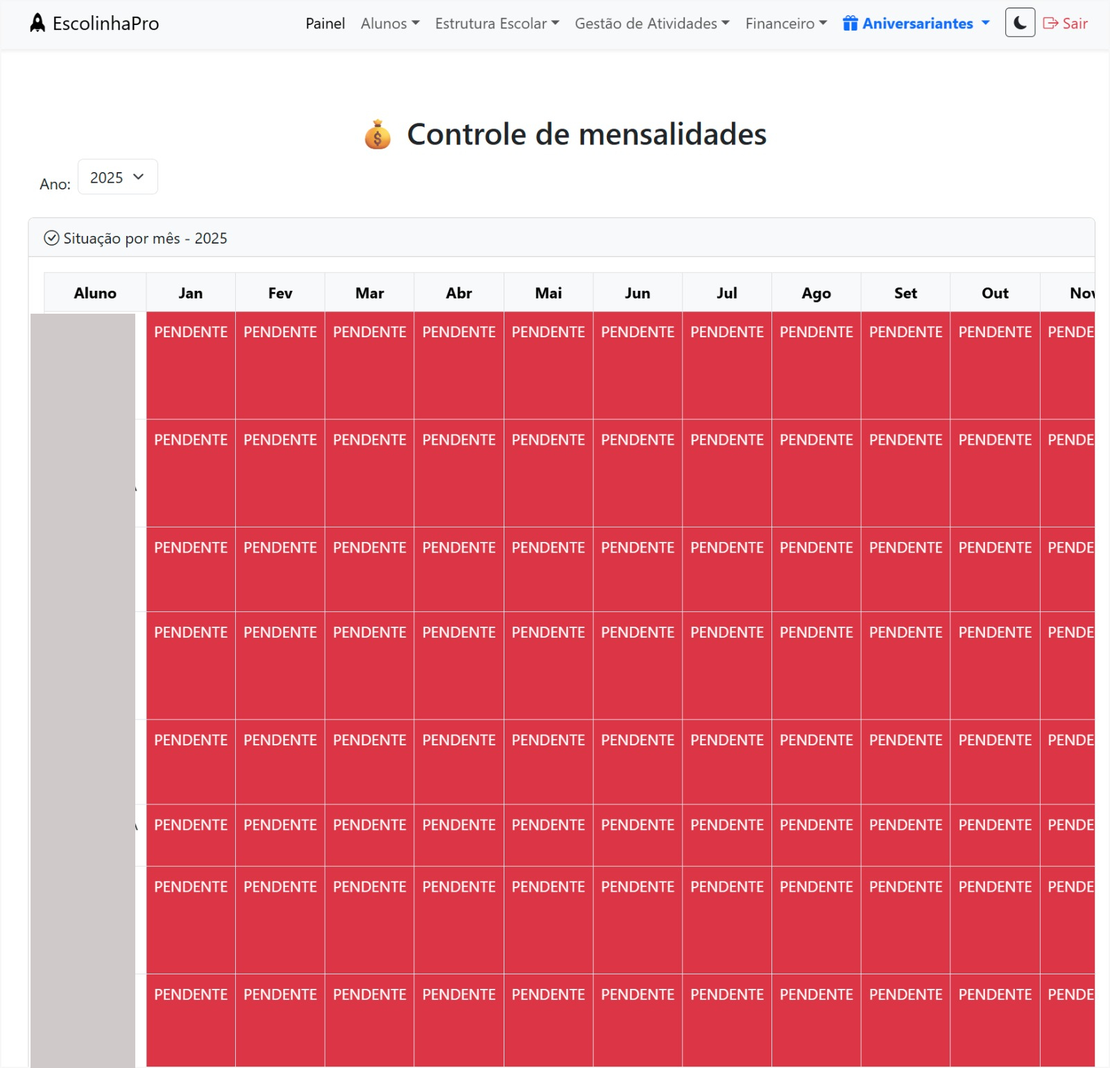 Controle de mensalidades